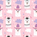 Cartoon Llama Alpaca Seamless Pattern