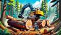 cartoon loader logging truck forest cutting log forestry firewood