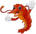 Cartoon lobster in gloves gives thumb up