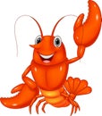 Cartoon lobster waving on white background Royalty Free Stock Photo