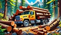 cartoon logging truck forest cutting hauling mountain wood forestry Royalty Free Stock Photo