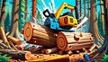 cartoon logging truck forest cutting log saw forestry Royalty Free Stock Photo