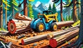 cartoon logging truck forest tree log lumber loader Royalty Free Stock Photo