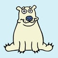 Cartoon lonely polar bear sitting and looking. Vector illustration.