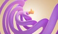 Cartoon long hand in shape spiral showing thumb up, positive gesture okay, like. Comic flexible arm in purple sleeve for