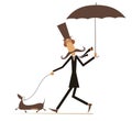 Funny long mustache with umbrella and dog illustration