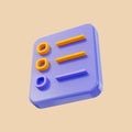 Cartoon look document list icon 3d render concept for Office Financial