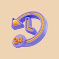 Cartoon look rotation clock 24 hour icon 3d render concept for Rewind Time