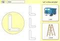 Cartoon lorry and ladder. Alphabet tracing worksheet