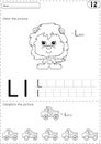 Cartoon lorry and lion. Alphabet tracing worksheet: writing A-Z