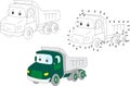 Cartoon lorry. Vector illustration. Coloring and dot to dot game