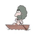 Cartoon lost man in a boat with a paddle Royalty Free Stock Photo