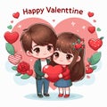 Cartoon Love Connection Vector Couple for Happy Valentine