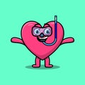 cartoon lovely heart diver with swimming glass Royalty Free Stock Photo