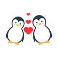 Cartoon lovely penguins character. Cute penguin love family with hearts vector Royalty Free Stock Photo