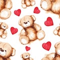 Cartoon lovely Teddy Bear Saint Valentine's day seamless pattern