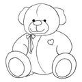 Cartoon lovely Teddy Bear toy monochrome vector line art isolated