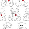 Cartoon lovely Teddy Bear toy monochrome seamless pattern vector Royalty Free Stock Photo