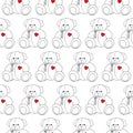 Cartoon lovely Teddy Bear toy monochrome seamless pattern