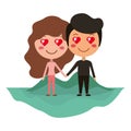 Cartoon lovers couple on field kawaii characters Royalty Free Stock Photo