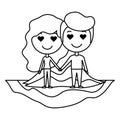 Cartoon lovers couple on field kawaii characters Royalty Free Stock Photo