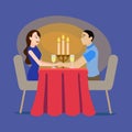 Cartoon Loving Couple in a Cafe Concept. Vector Royalty Free Stock Photo