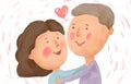 Cartoon loving couple hugging each other and a heart above them, a symbol of love. Husband and wife on a light background