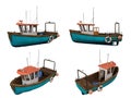 Cartoon low poly fishing ship set on white background, Clipping Path, 3d rendering