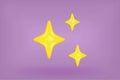Cartoon magic stars isolated on purple background. Vector 3D rendering. Cute smooth yellow stars. Good night, starry sky Royalty Free Stock Photo