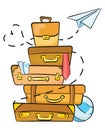 Cartoon luggage for traveling. Illustration for travel agencies. A lot of luggage lying on top of each other. Drawing