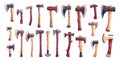 Cartoon Lumberjacks Axes Different Types. Collection of Woodcutting Tools for Forestry and Logging. Vector Illustrations