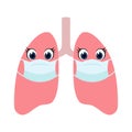 Cartoon lungs wearing protection face mask. 2019-nCov novel coronavirus outbreak concept