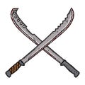 Cartoon machete. Two isolated crossed machetes. Vector illustration.