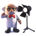 Cartoon mad scientist professor in 3d with a studio spotlight