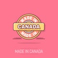 Cartoon made in Canada icon in comic style. Manufactured illustration pictogram. Produce sign splash business concept