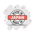 Cartoon made in Japan icon in comic style. Manufactured illustration pictogram. Produce sign splash business concept