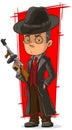Cartoon mafiosi in black with gun