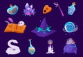 Cartoon magic items, elements, isolated icons set Royalty Free Stock Photo