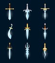 Cartoon Magic Swords Color Icons Set. Vector