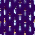 Cartoon Magic Swords Seamless Pattern Background. Vector