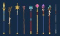 Cartoon magical staff. Wizards magic weapon, magical wand princess rod rpg game magician stick enchanted scepter miracle