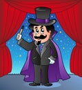 Cartoon magician on circus stage Royalty Free Stock Photo