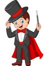 Cartoon magician holding magic wand Royalty Free Stock Photo