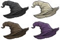 Cartoon magician medieval top hat vector icon set