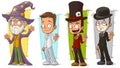 Cartoon magician wizard and mime character vector set