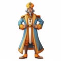 Cartoon Maharaja: Ancient King With Royal Crown And Dignified Poses