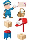 Cartoon Mail carrier with bag and letter