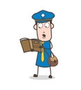 Cartoon Mailman Reading Book Vector Illustration