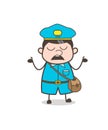 Cartoon Mailman Weary Face Expression Vector