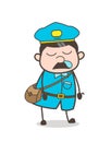 Cartoon Mailman Worker Sleepy Face